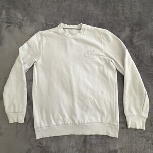 Calvin Klein Fleece Sweatshirt White Logo Crew Neck Pullover Long Sleeve Men's